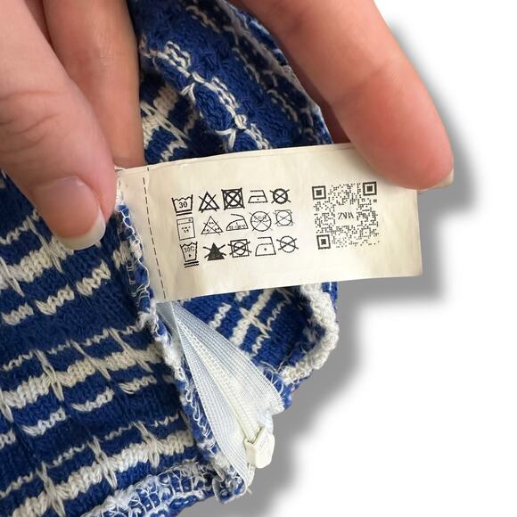 ZARA Knit Crop Top Medium Blue White Striped Sleeveless Tank Cami Festival Retro - Picture 9 of 11